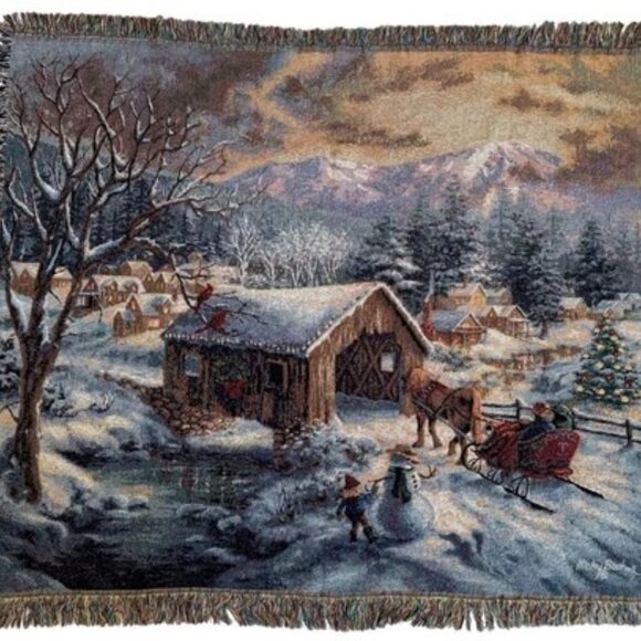 ❄️ Nicky Boehme Winter Scene Woven Throw Blanket 50x60 | Horse Sleigh | No Flaws - Picture 16 of 16